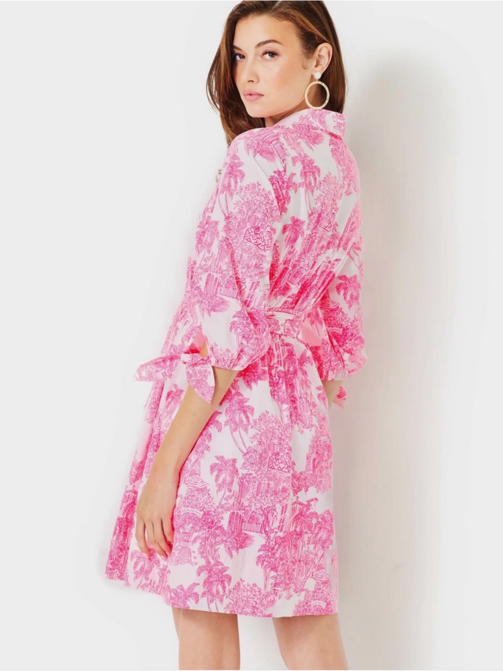 NWT Lilly Pulitzer Pink Anniversary Toile Print Tie Waist Palm Beach Dress sz 6 - Picture 2 of 8